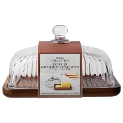 Beurrier en verre strie / acacia