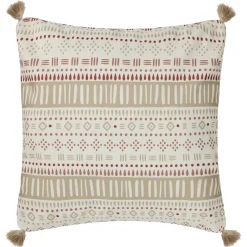 Coussin ext geo avec pompons cre
