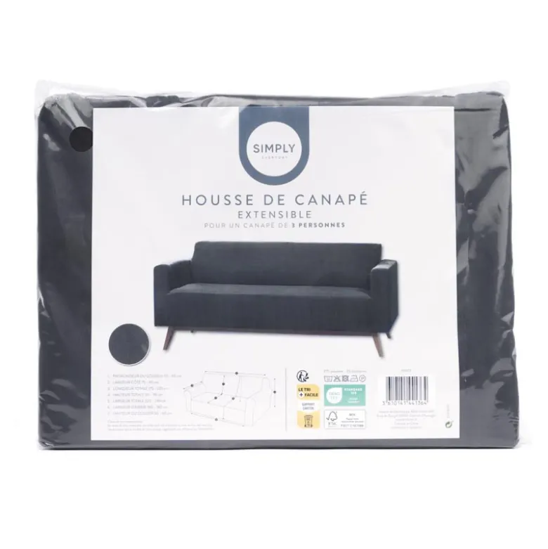 Housse de canape unie 3p noir