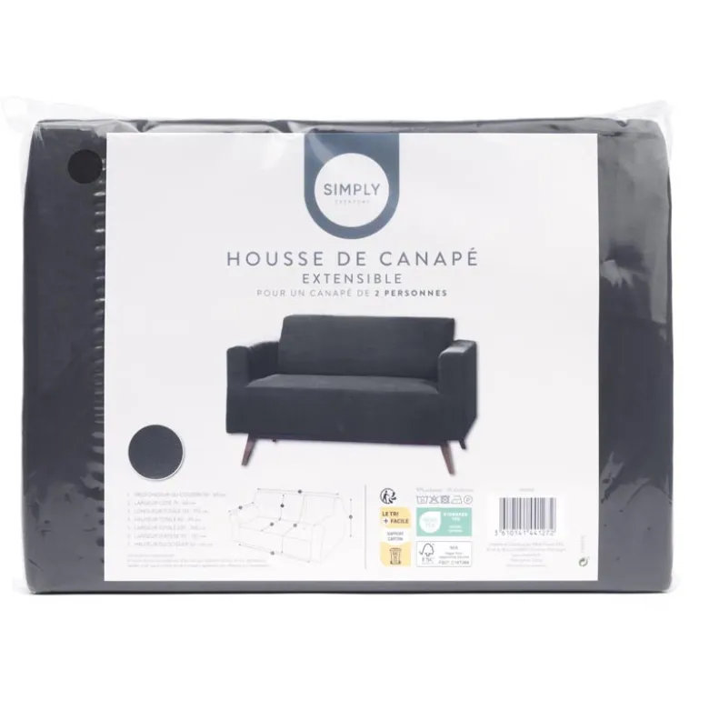 Housse de canape unie 2p noir