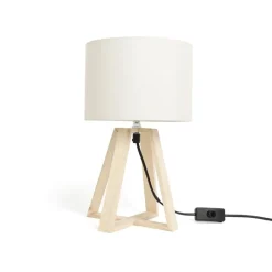 Lampe pied bois creme
