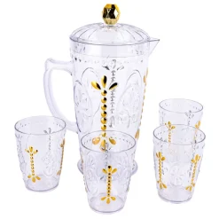 Lot de 4 verre et pichet motif