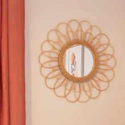 Miroir fleur rotin