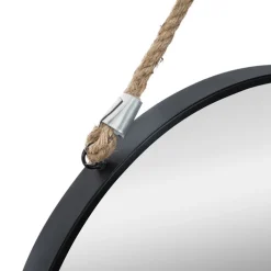 Miroir metal rond corde noir