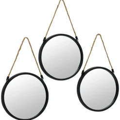 3 miroirs ronds noirs avec corde