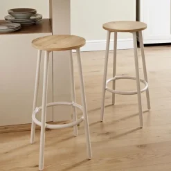 2 tabourets hauts creme / bois